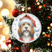 Santa Hat Pet Keepsake, Havanese Dog Christmas Ornament, White Ceramic Holiday Ornament, Adorable Puppy Tree Hanging Decor, Present for Dog Mom