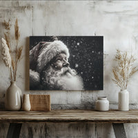 Black and White Snowy Portrait Canvas Print, Vintage Santa Claus Canvas Art, Festive Christmas Wall Canvas, Holiday Home Decor Present