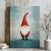 Snowy Winter Landscape Canvas Print, Christmas Gnome Canvas Wall Art, Holiday Gnome Canvas Decor, Festive Christmas Season Wall Art