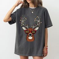 Humorous Reindeer Christmas Graphic Tee, Merry Dude Deer T-Shirt, Holiday Buck Hunter Shirt, Retro Vintage Xmas Hunting Tee