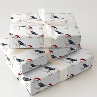 Coastal Christmas Gift Wrap, Santa Hat Seagull Wrapping Paper, Watercolor Beach Bird Present Paper, Nautical Holiday Gift Wrapping Paper