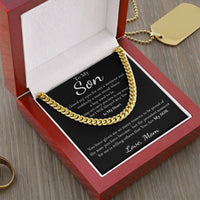 Stainless Steel Cuban Link Necklace, To My Son Cuban Link Chain from Mom, Keepsake Message Card Cuban Chain, Son Birthday or Christmas Present