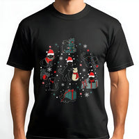 Festive Santa Hat Cat T-Shirt, Christmas Black Cat Shirt, Adorable Holiday Kitten Graphic Tee, Retro Xmas Cat Lover Shirt, Winter Holiday Present