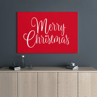Red Cursive Script Typography Canvas Print, Merry Christmas Canvas Wall Art, Festive Holiday Canvas Sign, Seasonal Home Decor Xmas Present
