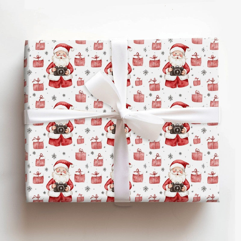 Camera Christmas Gift Wrap, Photographer Santa Wrapping Paper, Watercolor Santa Photography Wrapping Paper, Holiday Camera Gift Wrap