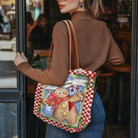 Christmas Holiday Cookie Handbag, Personalized Gingerbread Man Tote Bag, Festive Winter Shoulder Bag, Seasonal Xmas Shopper Present for Her