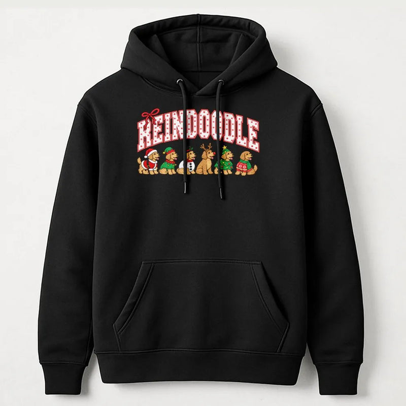 Goldendoodle Santa Hoodie, Reindoodle Christmas Dog Hoodie, Retro Collegiate Reindeer Dog Hoodie, Humorous Christmas Dog Lover Sweatshirt