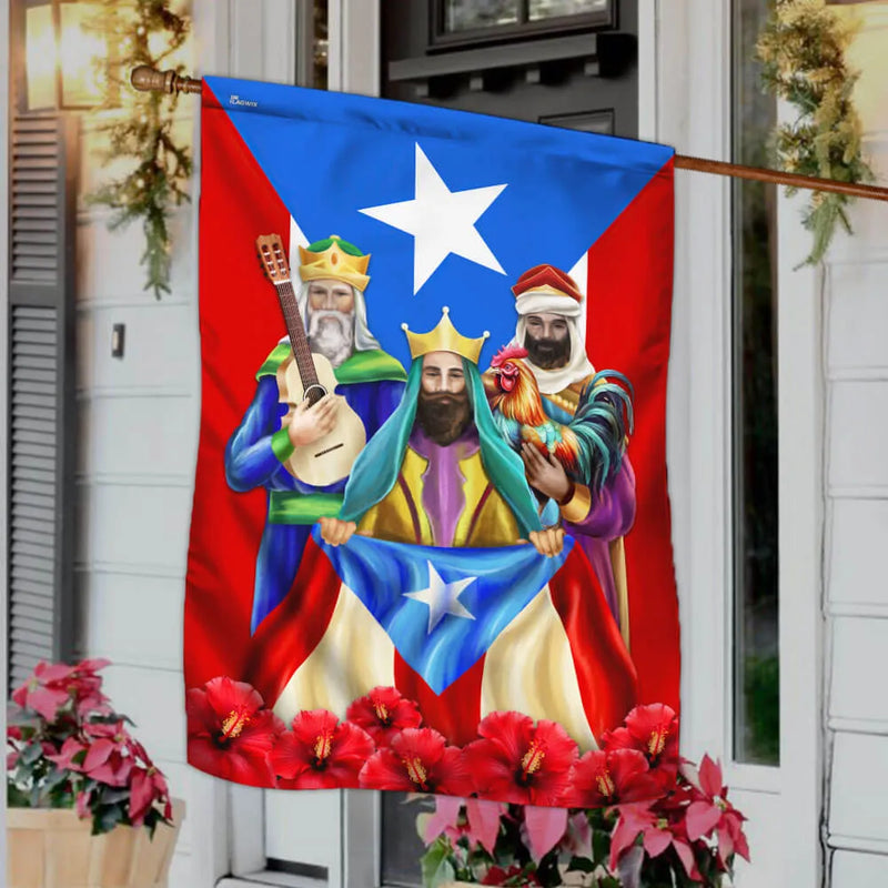 Three Wise Men Reyes Magos Flag, Puerto Rico Three Kings Garden Flag, Double-Sided Boricua Christmas Flag, Holiday Yard Decor Present