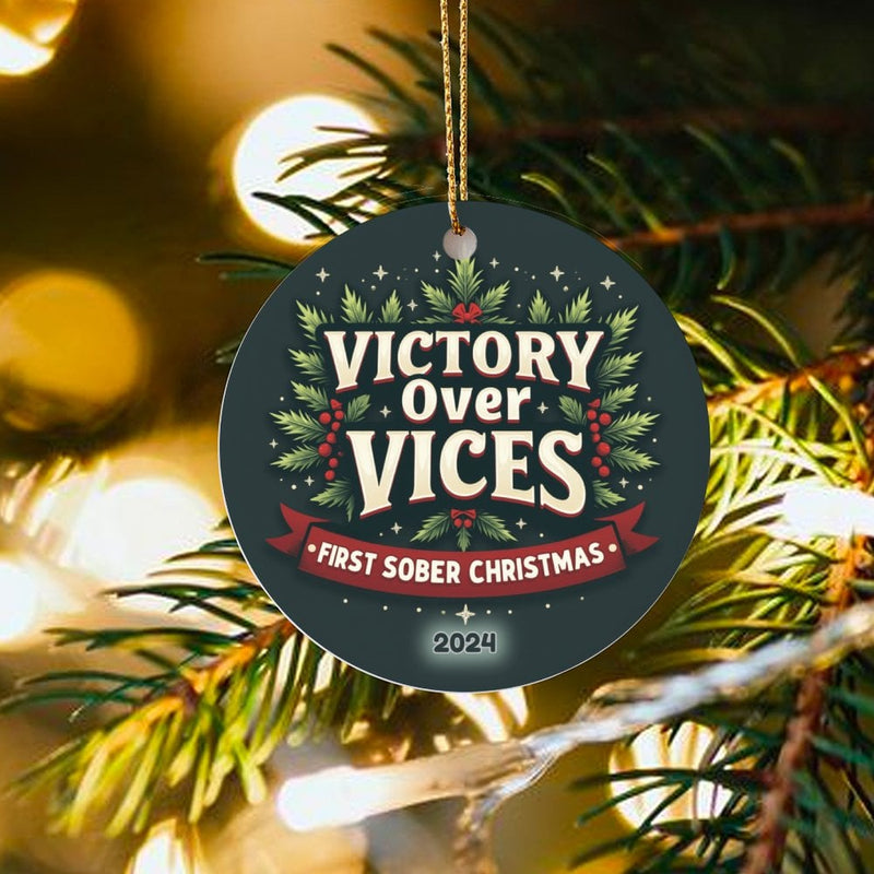 Victory Over Vices Ceramic Ornament, First Sober Christmas Ornament, Sobriety Milestone Holiday Keepsake Ornament, 2024 Recovery Present
