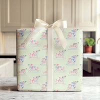 Pastel Christmas Sleigh Gift Wrap, Watercolor Sleigh Wrapping Paper, Holiday Presents Wrapping Paper, Winter Present Packaging Paper Roll