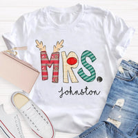 Custom Name Classic Holiday Graphic Tee, Personalized Christmas Teacher T-Shirt, Merry Christmas Educator Shirt, Teacher Xmas Present Tee