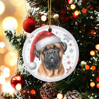 Santa Hat Dog Ornament, Bullmastiff Christmas Ornament, Ceramic Holiday Puppy Keepsake, Festive Xmas Tree Decor, Pet Lover Present