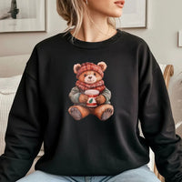 Comfy Holiday Coffee Teddy Bear Crewneck, Christmas Bear Sweatshirt, Adorable Winter Season Pullover, Aesthetic Christmas Animal Sweater