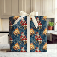 Rustic Christmas Gift Wrap, Campfire Santa Wrapping Paper, Rocking Chair Santa Wrapping Paper Roll, Comfy Winter Gift Wrap