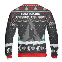 Bigfoot Ugly Christmas Sweater, Squatching Through the Snow Sweatshirt, Sasquatch Holiday Graphic Sweatshirt, Winter Bigfoot Sweatshirt Present