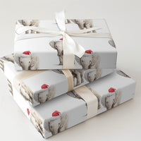 Santa Hat Wrapping Paper, Baby Elephant Christmas Wrapping Paper, Adorable Animal Holiday Gift Wrap, Festive Winter Elephant Wrapping Paper