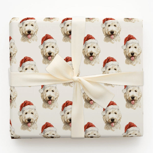 Christmas Dog Gift Wrap, Goldendoodle Santa Hat Wrapping Paper, Watercolor Puppy Wrapping Paper, Holiday Gift Wrap, Dog Lover