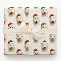 Christmas Dog Gift Wrap, Goldendoodle Santa Hat Wrapping Paper, Watercolor Puppy Wrapping Paper, Holiday Gift Wrap, Dog Lover Present Wrap