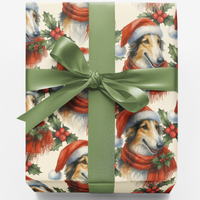 Dog Santa Hat Gift Wrap, Collie Christmas Wrapping Paper, Holiday Dog Wrapping Paper, Festive Pet Gift Wrap, Christmas Gift Wrap Roll