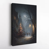 Snowy Forest Deer and Streetlamp Print, Christmas Canvas Wall Art, Winter Holiday Xmas Digital Download Poster, Festive Farmhouse Decor