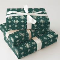 White Snowflakes Gift Wrap, Green Snowflake Wrapping Paper, Elegant Christmas Present Paper, Winter Holiday Wrapping Paper, Xmas Gift Wrap