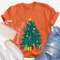 Retro Festive Holiday Graphic Tee, Merry and Bright Christmas Tree T-Shirt, Adorable Xmas Tree Shirt, Winter Holiday Present