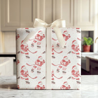 Ice Hockey Holiday Gift Wrap, Hockey Santa Christmas Wrapping Paper, Sporty Santa Wrapping Paper, Ice Hockey Player Gift Wrapping Paper