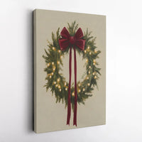 Glowing Fairy Lights Canvas Print, Christmas Wreath Canvas Wall Art, Holiday Wreath Canvas Decor, Festive Home Wall Art, Xmas Decor Present
