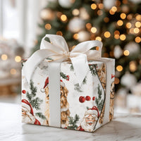 Watercolor Holiday Dog Gift Wrap Paper, Golden Retriever Santa Christmas Wrapping Paper, Xmas Present Paper, Dog Lover Wrapping Paper