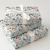 Festive Holly Berry Gift Wrap, Winter Bird Joy Christmas Wrapping Paper, Botanical Xmas Wrapping Paper