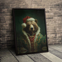 Renaissance Animal Portrait Canvas Print, Christmas Bear Canvas Wall Art, Holiday Bear Canvas Poster, Winter Wall Decor, Digital Download