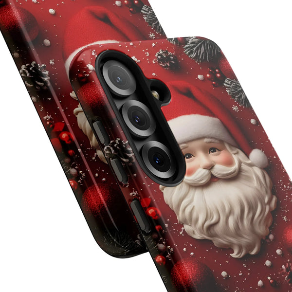 3D Christmas Winter Snowflakes Pinecones Phone Case, Santa Claus Samsung Galaxy Phone Case, Holiday Festive Phone Cover, Toug