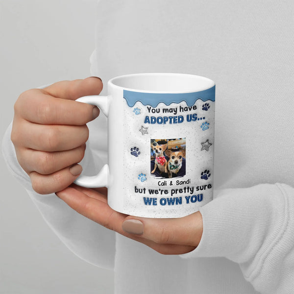 Custom Photo Pet Name Coffee Cup, Humorous Dog Adopted Us Ceramic Mug, Rescue Dog Lover Mug, Christmas Present for Dog Mom an