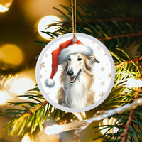 Santa Hat Borzoi Holiday Ornament, Borzoi Dog Christmas Ornament, Adorable Long Dog Tree Ornament, Winter Pet Keepsake, Dog Lover Xmas Present
