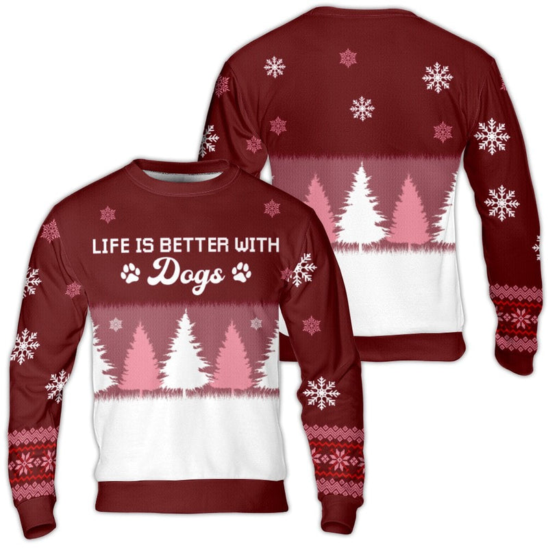 Festive Holiday Paw Print Sweatshirt, Life Is Better with Dogs Ugly Christmas Sweater, Adorable Xmas Tree Dog Lover Pullover, Dog Mom Present