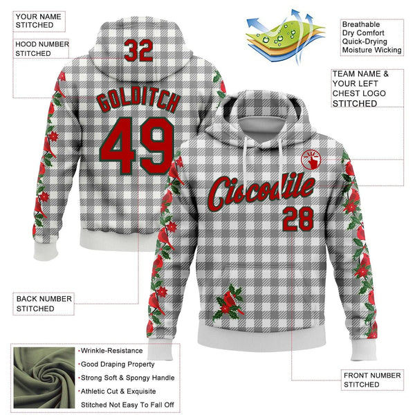 3D Floral Plaid Sweatshirt, Custom Christmas Hoodie, Personalized Name and Number Pullover Hoodie, Holiday Sports Fan Hoodie 