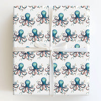 Coastal Christmas Gift Wrap, Watercolor Octopus Wrapping Paper, Ocean Holiday Wrapping Paper, Sea Life Gift Wrap, Holiday Present Roll