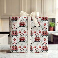 Adorable Bear Holiday Gift Wrap, Santa Hat Panda Christmas Wrapping Paper, Watercolor Christmas Panda Wrapping Paper, Winter Animal Present Wrap