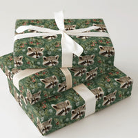 Woodland Berry Gift Wrap, Raccoon Christmas Wrapping Paper, Watercolor Animal Wrapping Paper, Pine Branch Holiday Gift Wrap, Xmas Paper