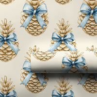 Blue Bow Winter Gift Wrap, Rustic Pinecone Christmas Wrapping Paper, Watercolor Pinecone Wrapping Paper, Elegant Holiday Gift Wrapping Paper