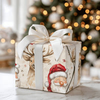 Adorable Christmas Gift Wrap, Watercolor Santa and Reindeer Wrapping Paper, Holiday Snowflake Wrapping Paper, Festive Winter Gift Wrap Paper