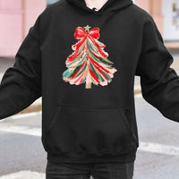 Painted Holiday Bow Sweatshirt, Coquette Christmas Tree Hoodie, Aesthetic Winter Tree Pullover, Adorable Christmas Present for Women