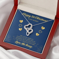 Interlocking Heart Pendant, First Christmas Mommy Heart Necklace, Expecting Mom Heart Necklace, 14K White Gold Over Stainless Steel Present