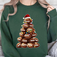 Santa Hat Football Game Day Sweater, Football Christmas Tree Sweatshirt, Humorous Holiday Sports Graphic Crewneck, Xmas Fan Pullover