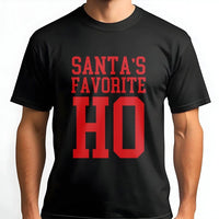 Humorous Naughty Christmas Graphic Tee, Santa's Favorite Ho T-Shirt, Sarcastic Holiday Party Joke Shirt, Womens Retro Christmas Humorous Tee