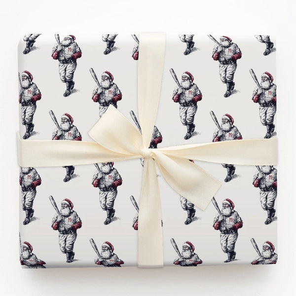 Vintage Sports Gift Wrap, Baseball Santa Christmas Wrapping Paper, Baseball Batter Holiday Wrapping Paper, Classic Present Gi