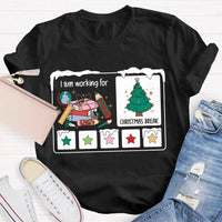 Stars and Christmas Tree Graphic Tee, Working for Christmas Break Shirt, Humorous Teacher Holiday T-Shirt, Christmas Break Present Shirt