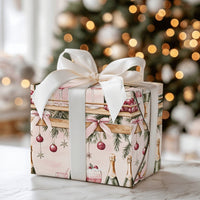 Feliz Navidad Champagne Gift Wrap, Christmas Bar Cart Wrapping Paper, Pink Holiday Cocktail Wrapping Paper, Festive Party Gift Wrap