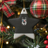 Patriotic Dog Christmas Ornament, German Shepherd Ceramic Star Ornament, USA Flag Sunglasses Ornament, Dog Lover Holiday Star Keepsake Present