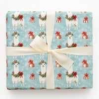 Festive Holiday Llama Gift Wrap, Christmas Llama Wrapping Paper, Adorable Animal Wreath Llama Wrapping Paper, Winter Snowflakes Gift Wrap Roll
